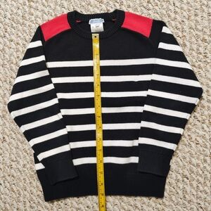 Jacadi Black and White Striped Sweater with Red Shoulder Accents